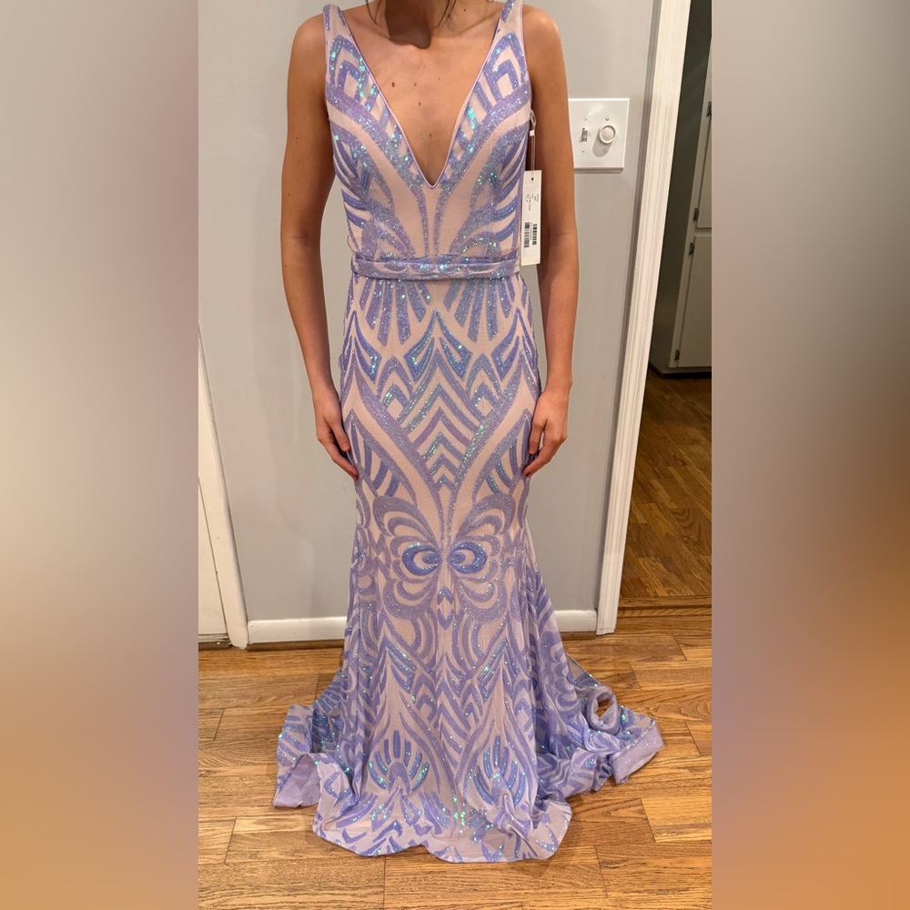 Jovani Lavender and Blue Sequin Prom Dress